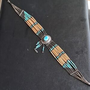 Silver and Turquoise Beaded Necklace